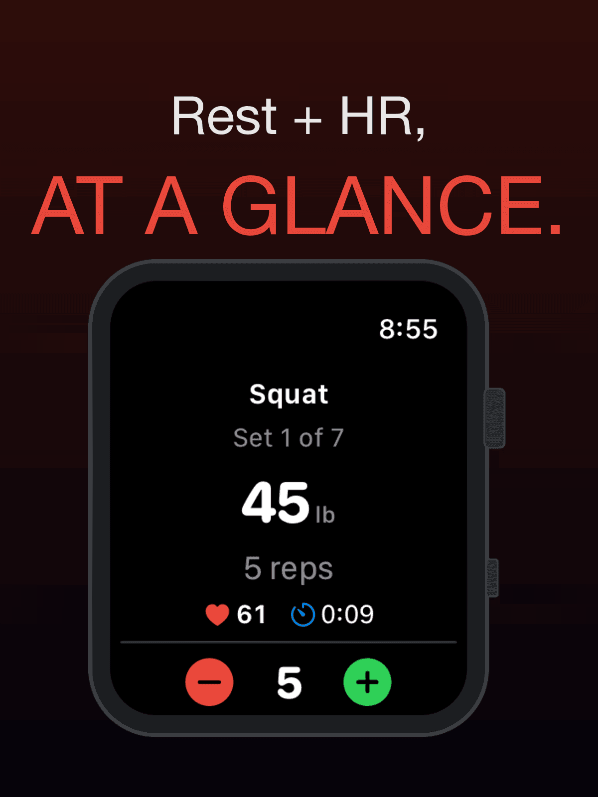Compound Theory on Apple Watch — rest timer at 2:47 with live heart-rate recovery.